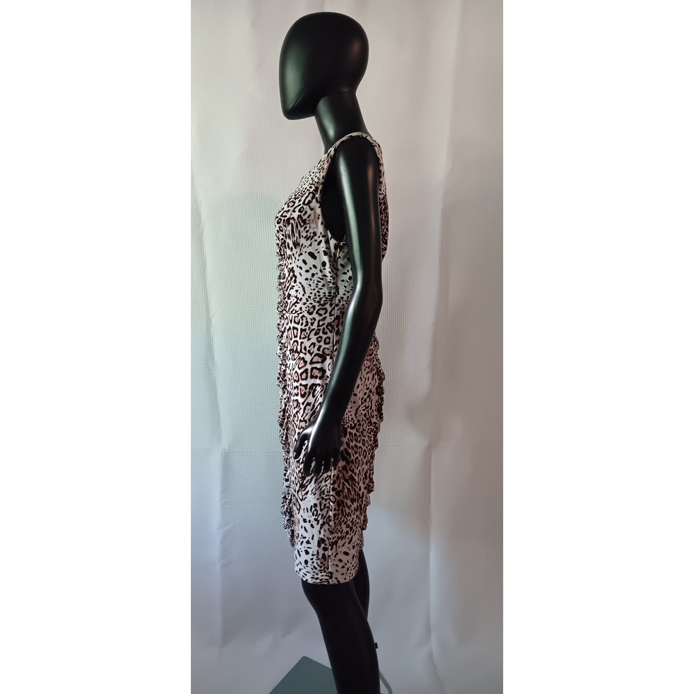 Calvin Klein Animal Print Ruched Fitted Sheath Dress Brown White Medium KS0306 - Picture 5 of 6